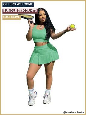 Women's 2 Piece Tennis Skirt Set Tank Top & Pleated Skort Sleeveless